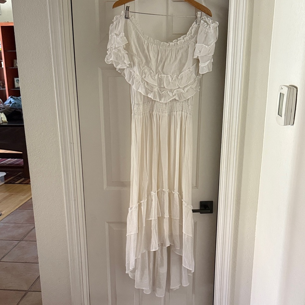 White Off-Shoulder Ruffle Dress